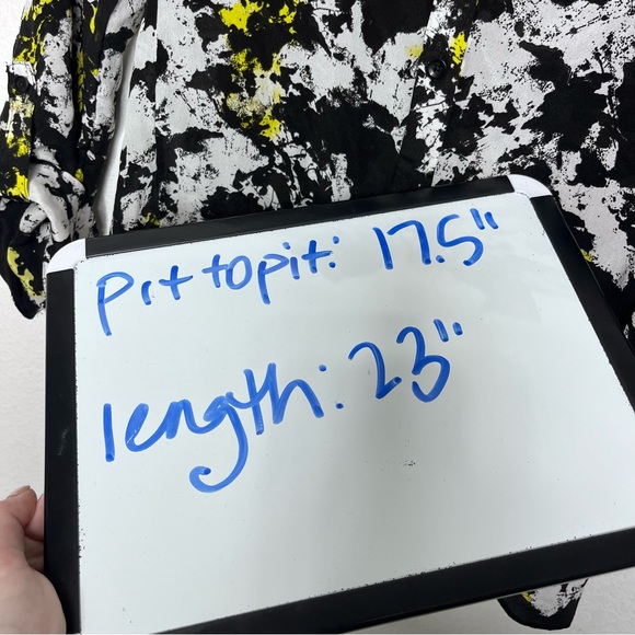 Alice + Olivia Ink Cal Button-Up Ink Blot Print Silk Shirt In Divine Opal - Picture 7 of 8